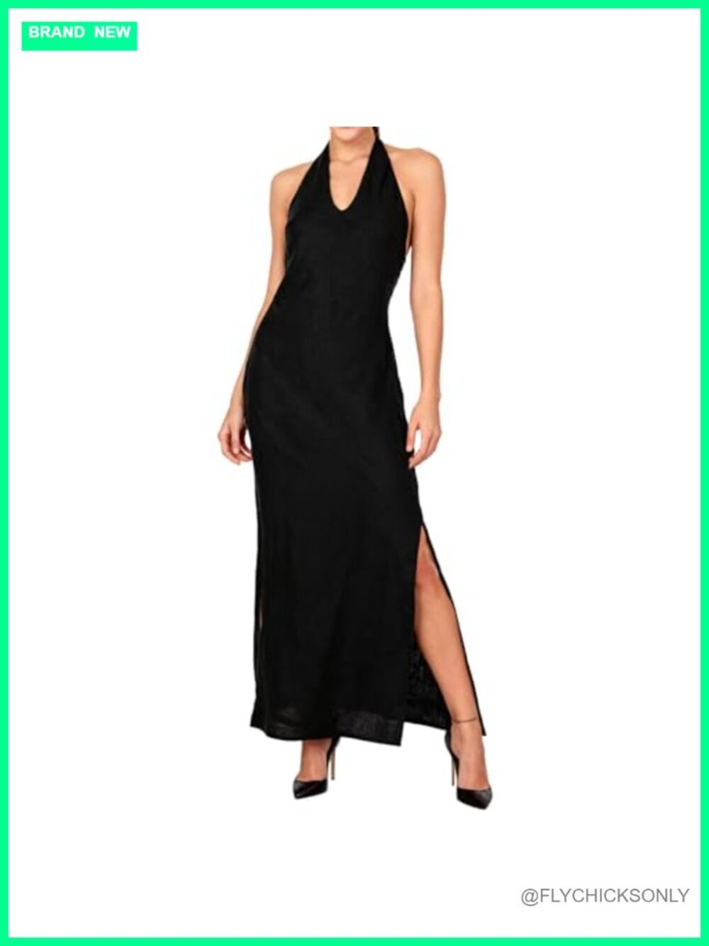 Women's 100% Linen Halter Maxi Dress Backless Bodycon Sleeveless